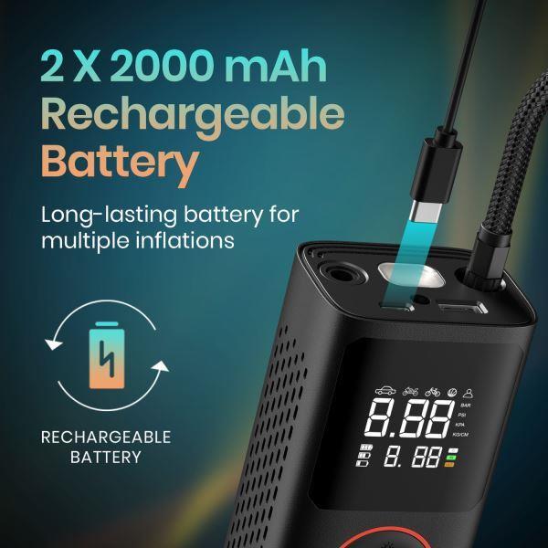 Portronics-Vayu 150 PSI Tire Inflator For Cars &amp; Bikes-Black (POR 1480)