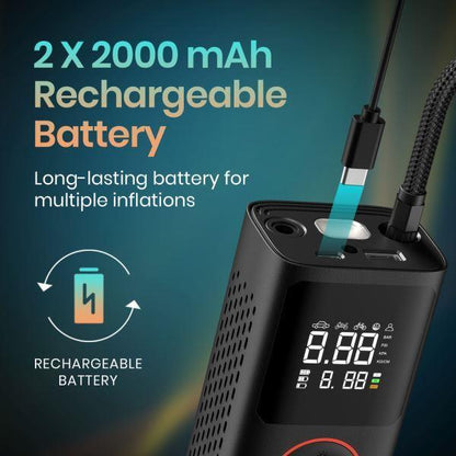 Portronics-Vayu 150 PSI Tire Inflator For Cars &amp; Bikes-Black (POR 1480)