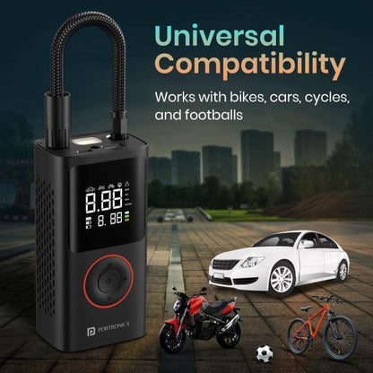 Portronics-Vayu 150 PSI Tire Inflator For Cars &amp; Bikes-Black (POR 1480)