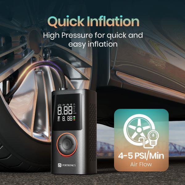 Portronics-Vayu 150 PSI Tire Inflator For Cars &amp; Bikes-Black (POR 1480)