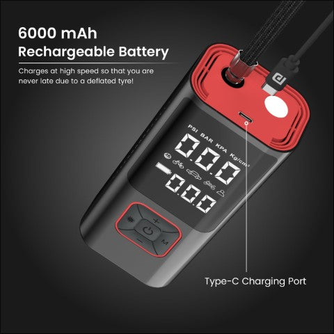 Portronics Vayu 2.0 Rechargable Tyre Inflator - Riders Junction