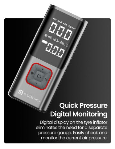 Portronics Vayu 2.0 Rechargable Tyre Inflator - Riders Junction