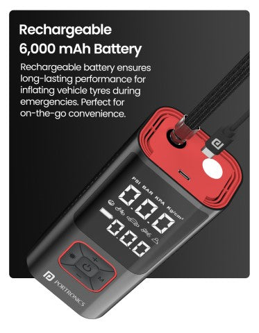 Portronics Vayu 2.0 Rechargable Tyre Inflator - Riders Junction