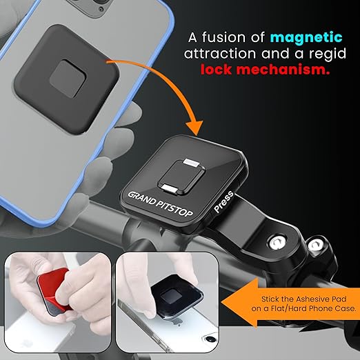 Quick Lock GEN-1 Motorcycle Mobile Holder with In-built Magnetic Lock Technology Handlebar - Riders Junction