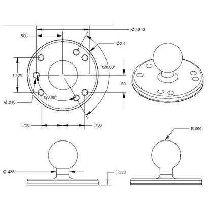 RAM BASE - ROUND PLATE 63.5MM (2.5") B BALL