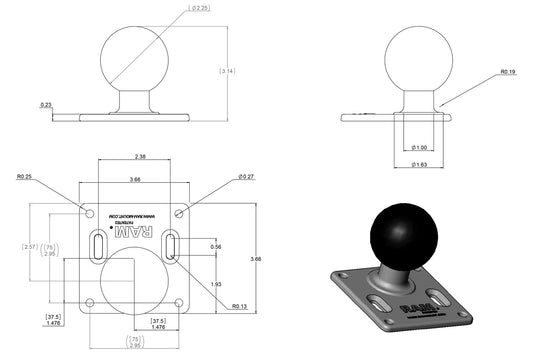 RAM BASE - VESA PLATE (75MM) WITH BALL