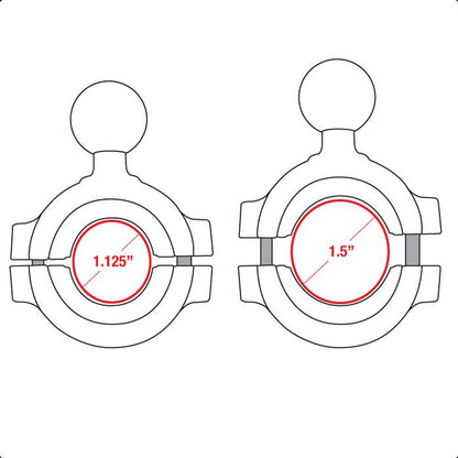 RAM Torque 1 1/8" - 1 1/2" Diameter Handlebar/Rail Base with 1" Ball - Riders Junction