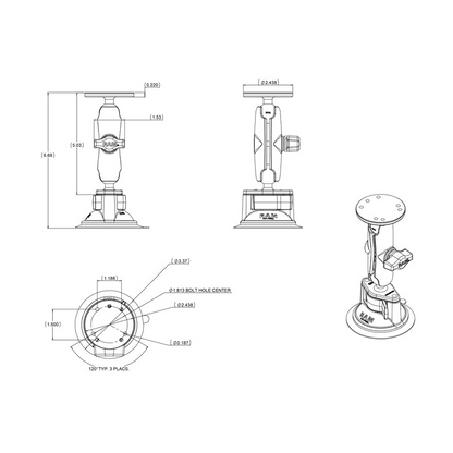 RAM® Mounts Twist-Lock™ Suction Cup Double Ball Mount with Round Plate - Medium (RAM-B-166-202U)