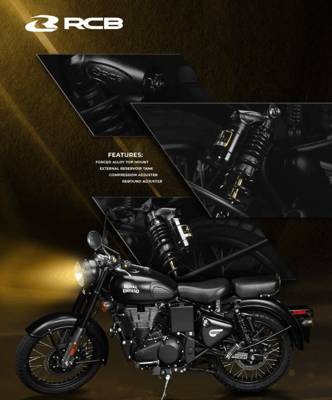 RCB VD Series Suspension Rear Shock Absorber Royal Enfield Classic 350 BS4 BS6 01A0237Z - Riders Junction