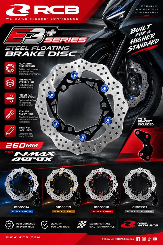 RCB E3+ 260mm Steel Floating Brake Disc for Yamaha AEROX with Bracket 01D0551 (TITANIUM)