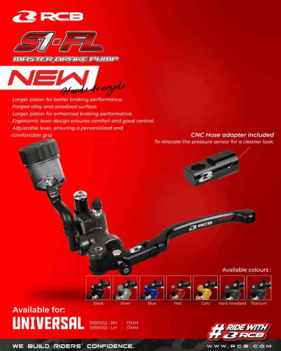 RCB S1-FL Forged Radial Master Cylinder LH 17mm HD Anodised - 01BP053Z