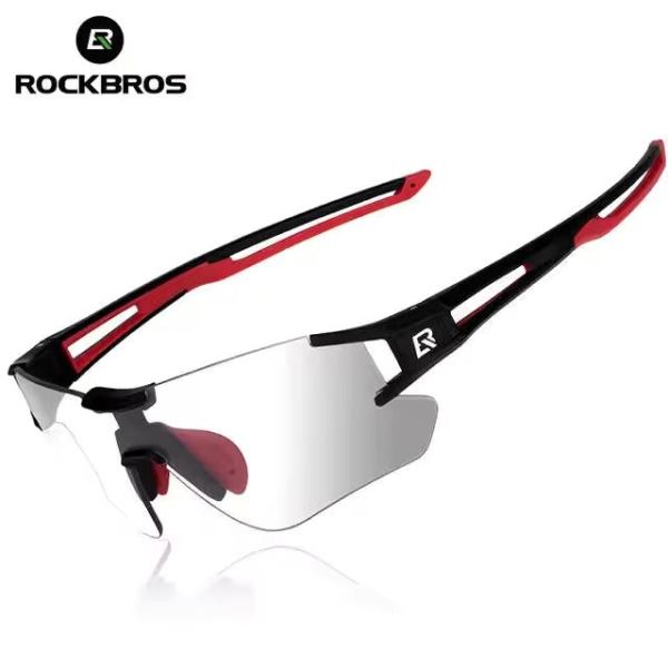 ROCKBROS Outdoor Sports Polarized Sunglasses Bike Sports Photochromic Glasses with Transparent Lens (10125)-Black Red