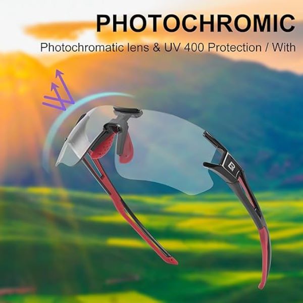 ROCKBROS Outdoor Sports Polarized Sunglasses Bike Sports Photochromic Glasses with Transparent Lens (10125)-Black Red