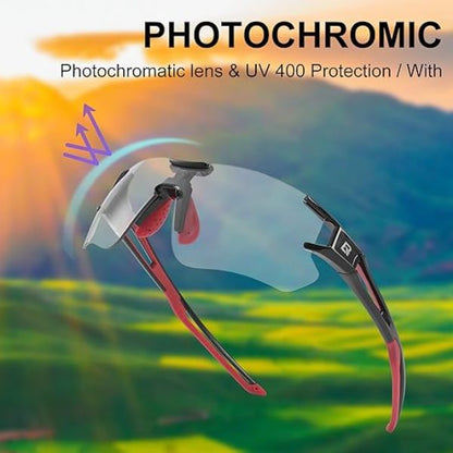 ROCKBROS Outdoor Sports Polarized Sunglasses Bike Sports Photochromic Glasses with Transparent Lens (10125)-Black Red