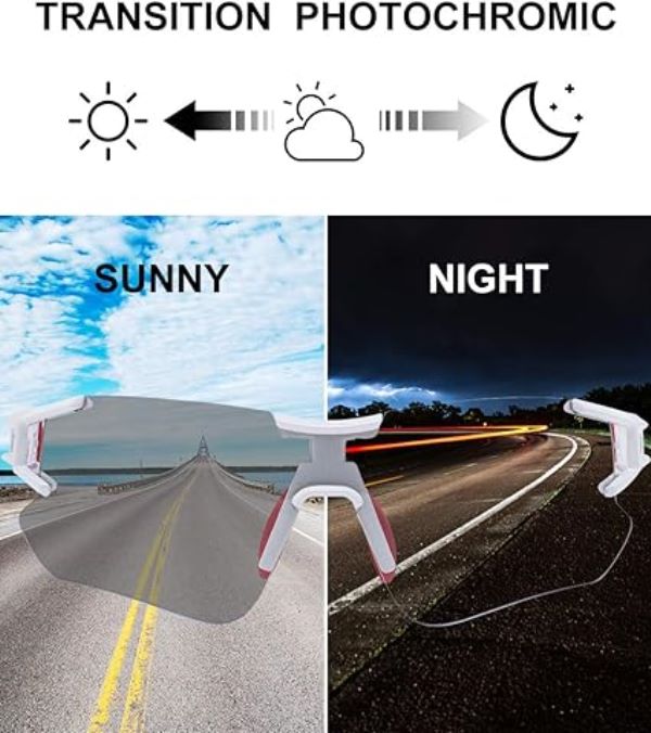 ROCKBROS Outdoor Sports Polarized Sunglasses Bike Sports Photochromic Glasses with Transparent Lens (10126)-White Red