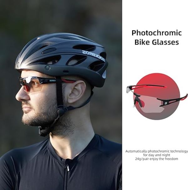 ROCKBROS Outdoor Sports Polarized Sunglasses Bike Sports Photochromic Glasses with Transparent Lens (10125)-Black Red