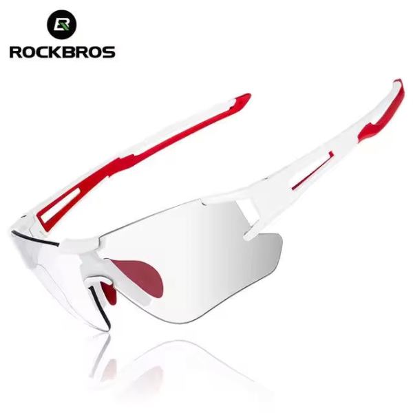 ROCKBROS Outdoor Sports Polarized Sunglasses Bike Sports Photochromic Glasses with Transparent Lens (10126)-White Red