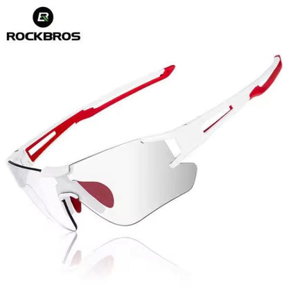 ROCKBROS Outdoor Sports Polarized Sunglasses Bike Sports Photochromic Glasses with Transparent Lens (10126)-White Red