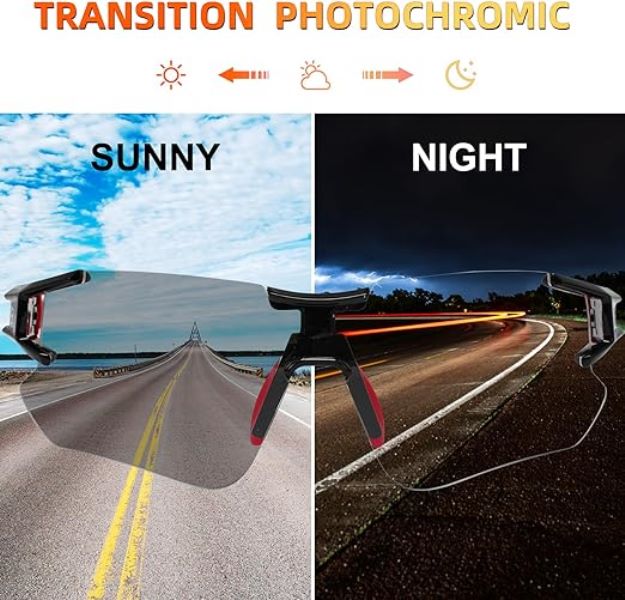 ROCKBROS Outdoor Sports Polarized Sunglasses Bike Sports Photochromic Glasses with Transparent Lens (10125)-Black Red