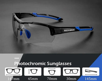 ROCKBROS Photochromic Sunglasses Rubber Frame+Polycarbonate Lens (10111)-Black Blue