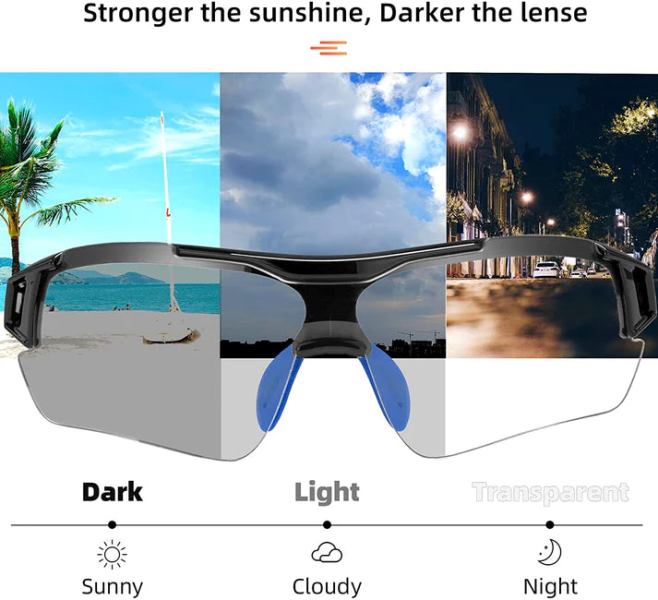 ROCKBROS Photochromic Sunglasses Rubber Frame+Polycarbonate Lens (10111)-Black Blue