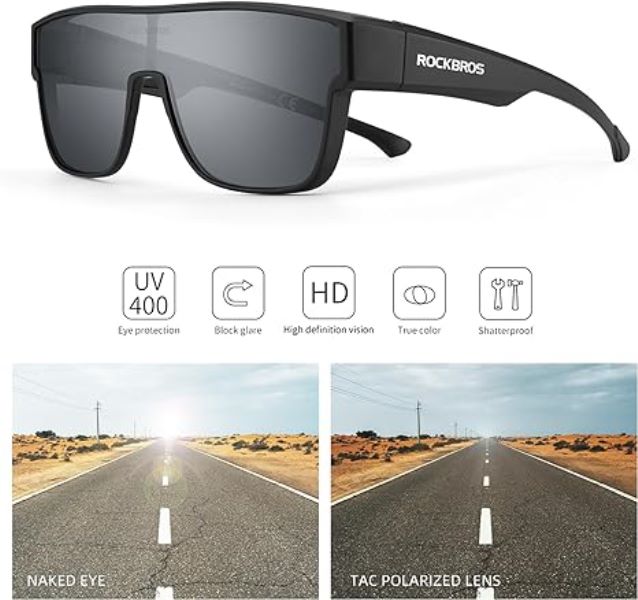 ROCKBROS Polarized Fit Over Wrap Around Sunglasses for Driving (14130003001)-Black