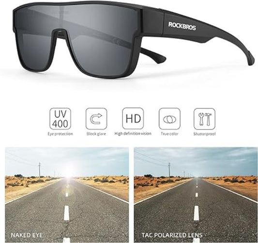 ROCKBROS Polarized Fit Over Wrap Around Sunglasses for Driving (14130003001)-Black