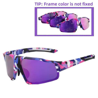 ROCKBROS Water Transfer Colorful Pattern Split Angle Cylindrical Polarized Photochromic Glasses Sport Outdoor Sunglasses (SP216ZP)