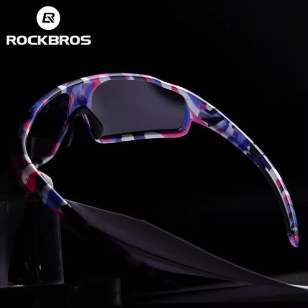 ROCKBROS Water Transfer Colorful Pattern Split Angle Cylindrical Polarized Photochromic Glasses Sport Outdoor Sunglasses (SP216ZP)