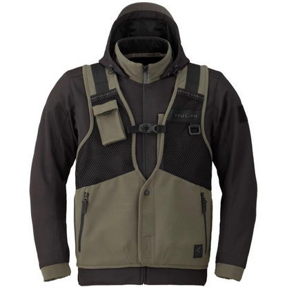 RS Taichi Overlap Mesh Parka Jacket - BlackKhaki