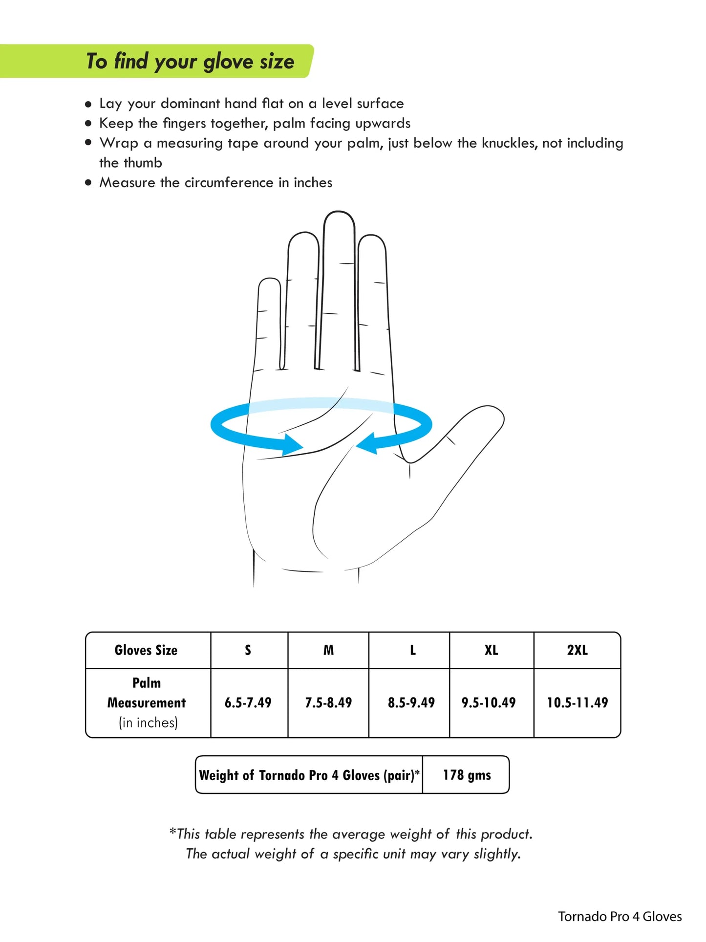RYNOX TORNADO PRO 3 GLOVES SIZE CHART