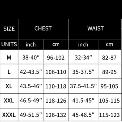 Raida Base Layer Bottom size chart