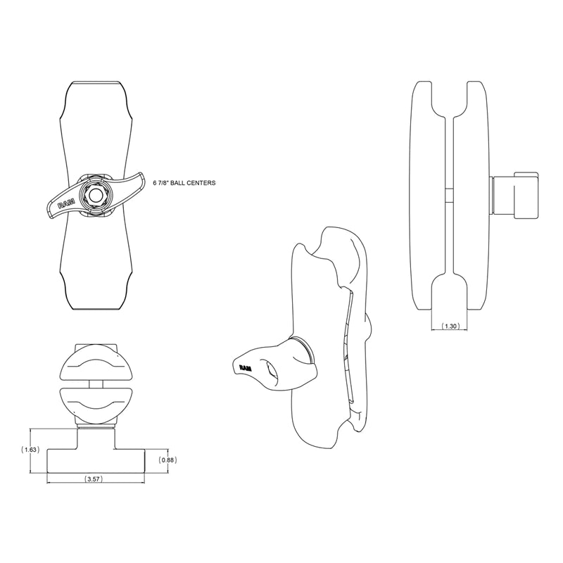 Ram Arm - Double Socket Arm 214mm