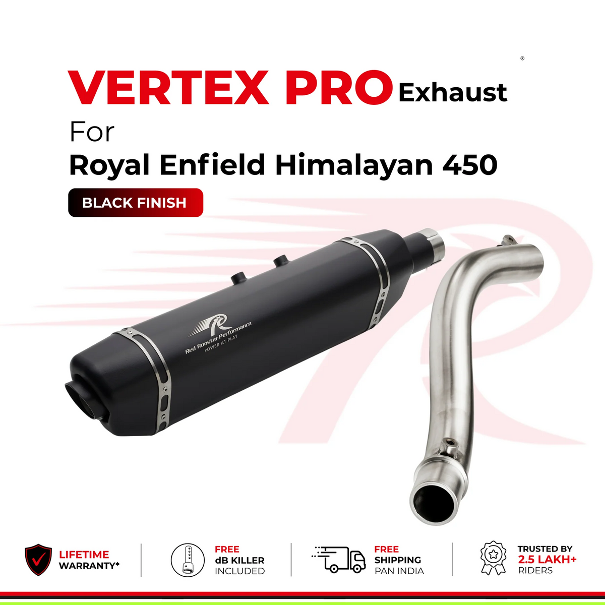 Red Rooster Performance Vertex Pro–Black Matte Exhaust for Royal Enfield Himalayan 450
