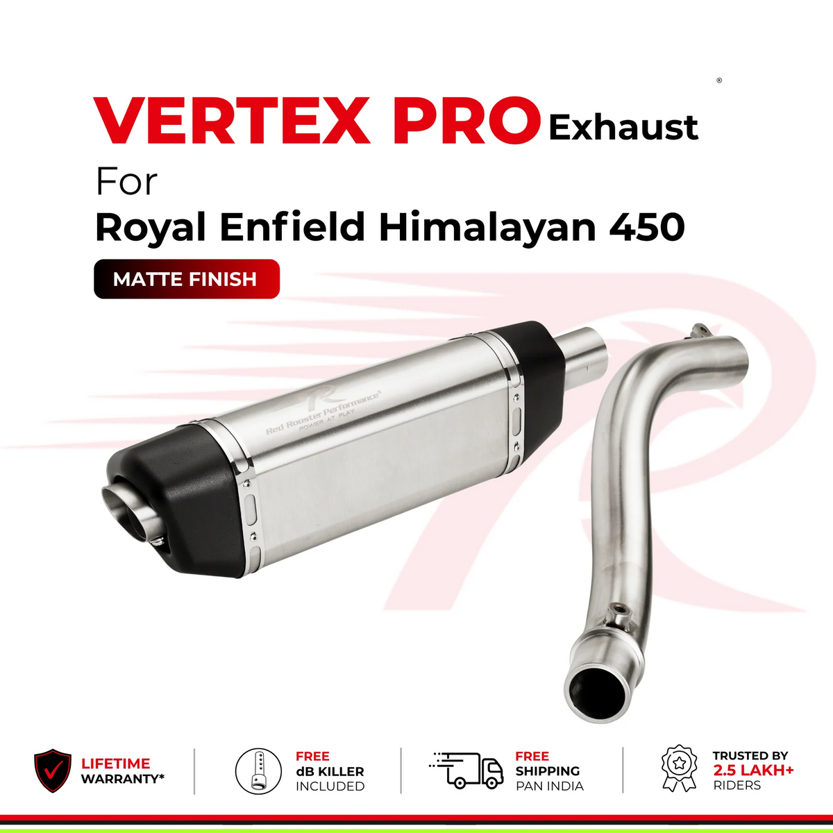 Red Rooster Performance Vertex Pro–Matte Exhaust for Royal Enfield Himalayan 450