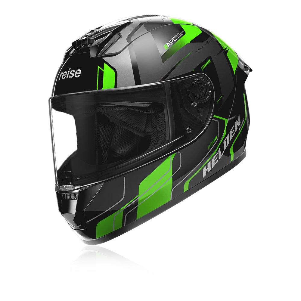 Reise Helden Motorcycle Riding Helmet (Green/Black)