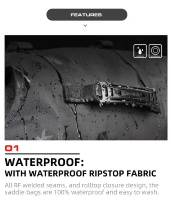 Rhinowalk 18L Rack less Pannier Saddle Soft Bags for Motorcycle Bike Outdoor Adventure Waterproof Side Motorbike Drypack (Pair-Set) (MT1418)