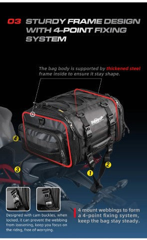 Rhinowalk 19-26L Deluxe Cruiser Tail Bag Motorcycle Tail Trunk Luggage Motorbike Large Capacity Touring Pack for Adventure (MT4026)