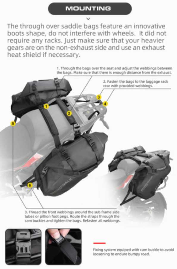 Rhinowalk 28 Liter Waterproof Pannier Bag for Motorcycle Adventure High Quality Motorbike Saddle Drypack-Pair (MT1428)