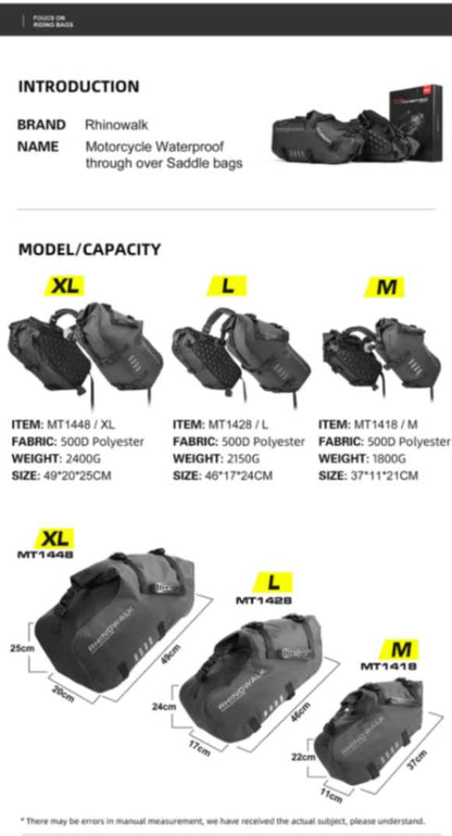 Rhinowalk 28 Liter Waterproof Pannier Bag for Motorcycle Adventure High Quality Motorbike Saddle Drypack-Pair (MT1428)