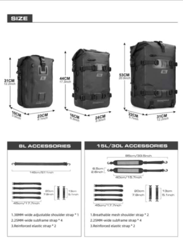 Rhinowalk 30L Motorcycle Backpack Waterproof Motorbike Seat Tail Bag Side Saddle Duffle Dry Bag for Motorcycle (MT2230)