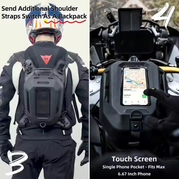 Rhinowalk 5.6 Liter Waterproof Motorcycle Tail Bag TPU Strap-On Tank Bag with Phone Holder for Motorbikes MTR2506