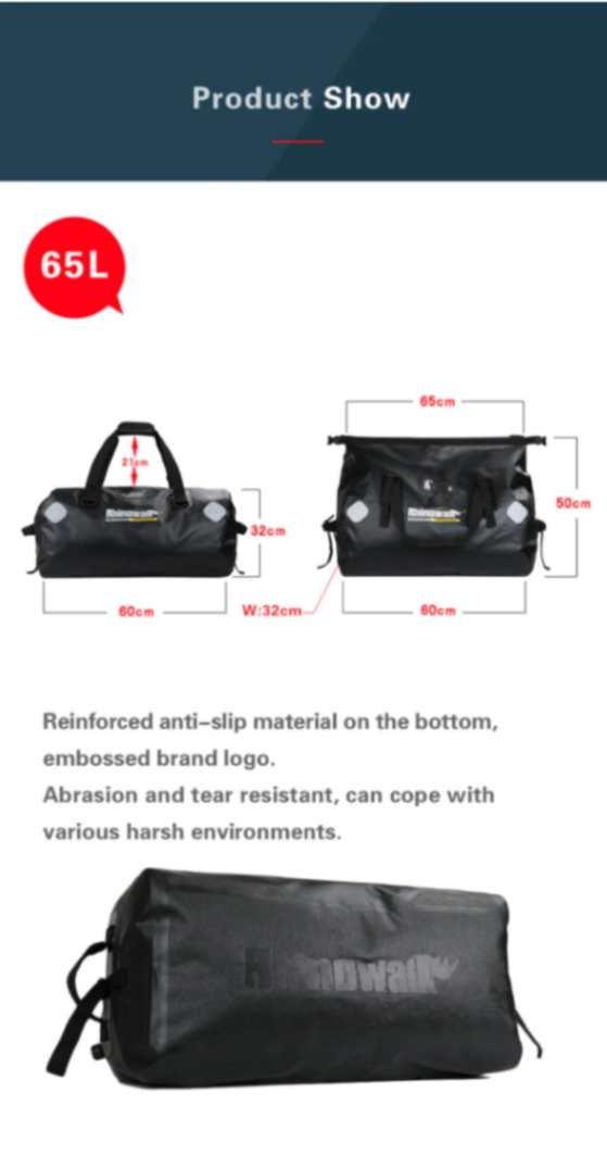 Rhinowalk 65L Motorcycle Waterproof Bag Large Capacity Motorcycle Dry Duffel Bag (MT20650)