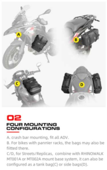 Rhinowalk Crash Bar Dry Bags Waterproof Motorcycle Bag for Crash Bar Motorbike Bumper Bag for Tail Side Seat Motorcycle Pack (Black) (MT2206)