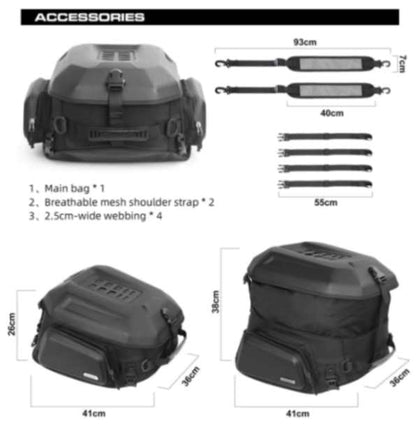 Rhinowalk Hard Shell Tail Bag for Expandable 23L-35L Motorcycle Saddle Tail Seat Bags for Motorbike Luggage Accessory (MT2335) - Carbon Black