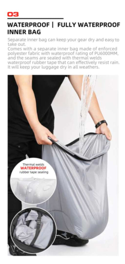 Rhinowalk Hard Shell Tail Bag for Expandable 23L-35L Motorcycle Saddle Tail Seat Bags for Motorbike Luggage Accessory (MT2335) - Carbon Black