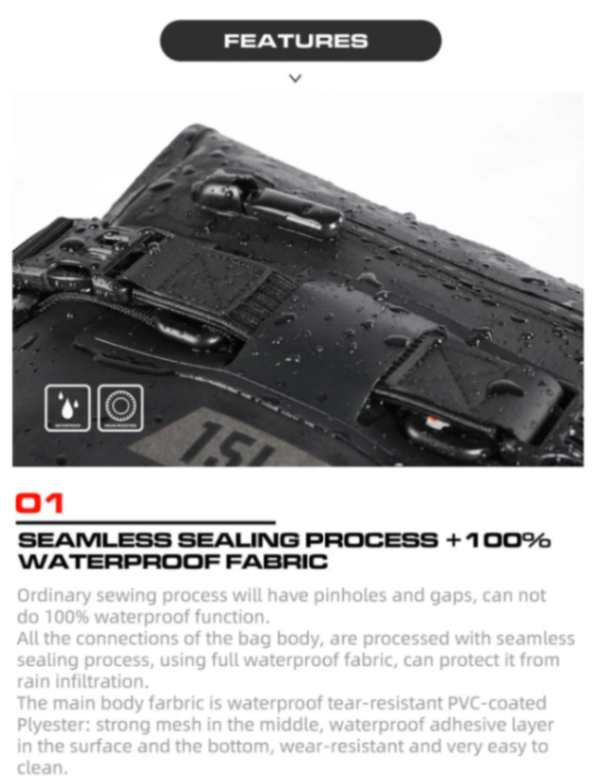 Rhinowalk Motorcycle Backpack 8L Waterproof Motorbike Seat Tail Bag for Adventure Welded Seamless Side Saddle Motopack (MT2208)