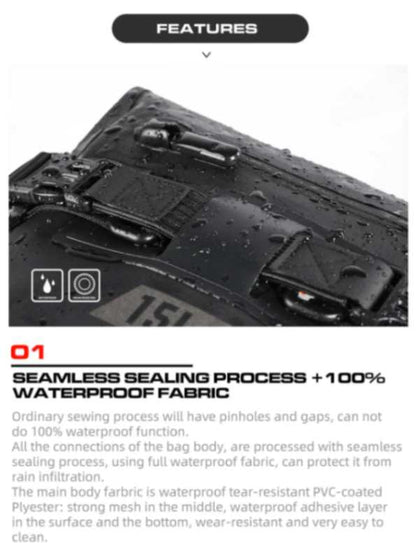 Rhinowalk Motorcycle Backpack 8L Waterproof Motorbike Seat Tail Bag for Adventure Welded Seamless Side Saddle Motopack (MT2208)