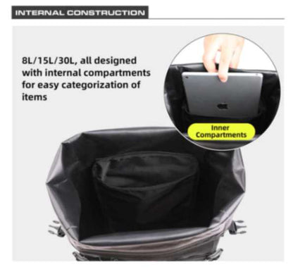 Rhinowalk Motorcycle Backpack 8L Waterproof Motorbike Seat Tail Bag for Adventure Welded Seamless Side Saddle Motopack (MT2208)