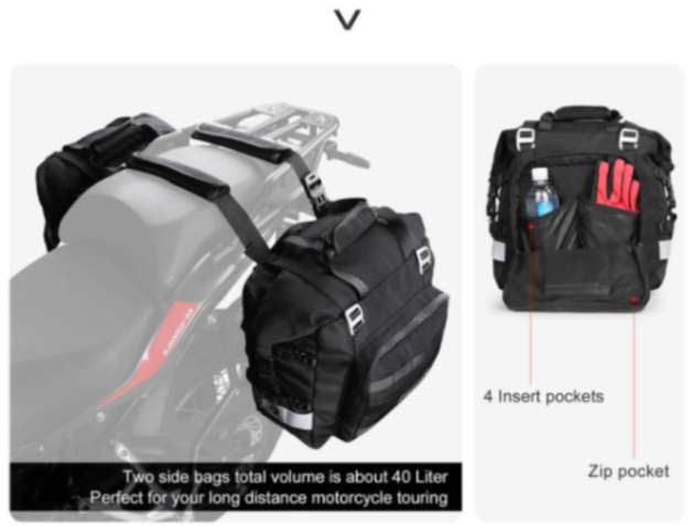 Rhinowalk Motorcycle SaddleBag 20L Sturdy Drift Bike Saddle Seat Side Bag for Motorbike Luggage Touring Adventure (Single Unit) (MT2040)